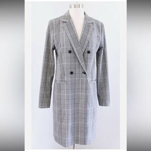 Banana Republic Gray Black White Plaid Double Breasted Topper Jacket